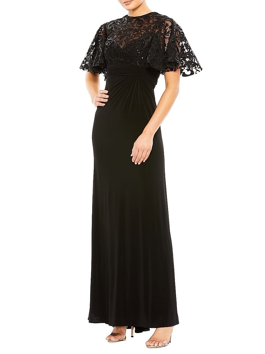 Women's Embellished Butterfly-Sleeve Gown - Black - Size 12