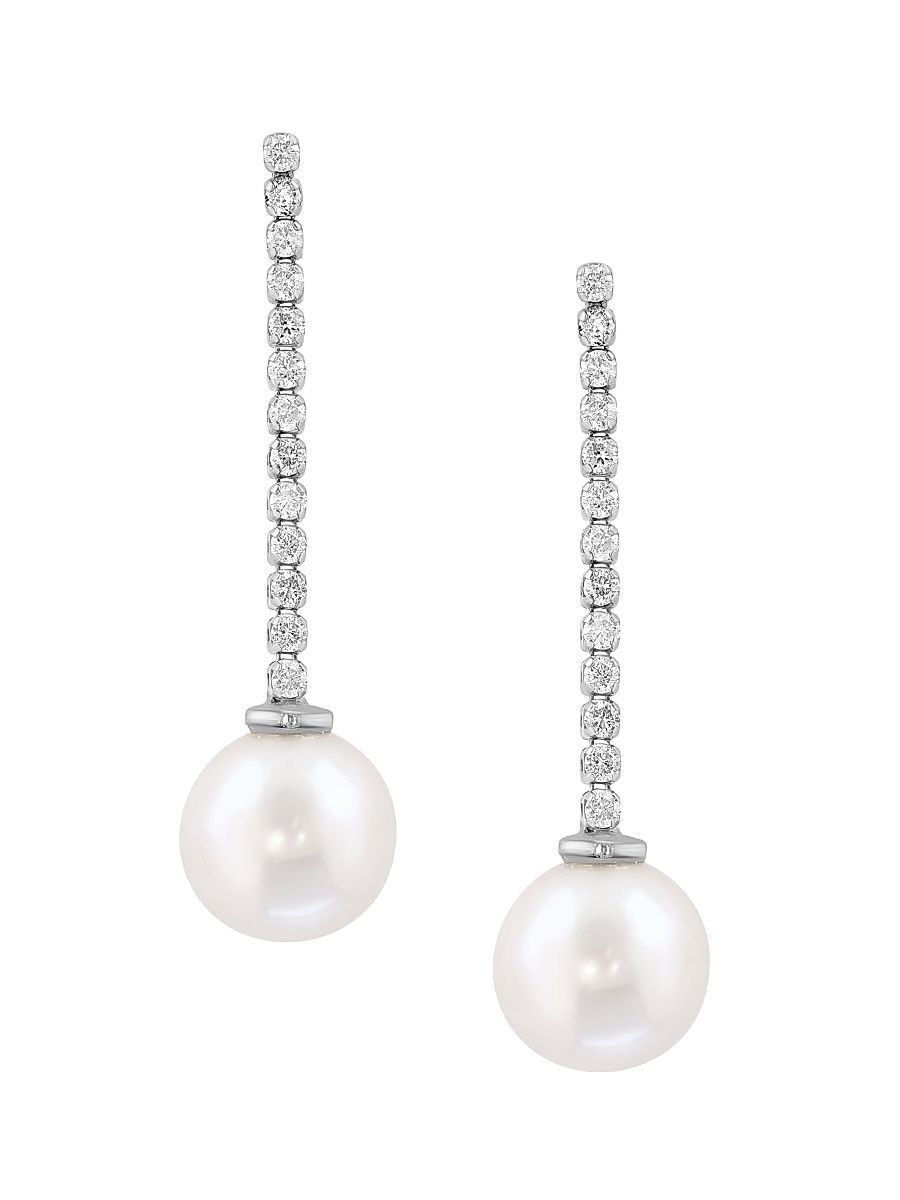 Women's 14K Gold, Freshwater Pearl & 0.39 TCW Diamond Drop Earrings - White Gold