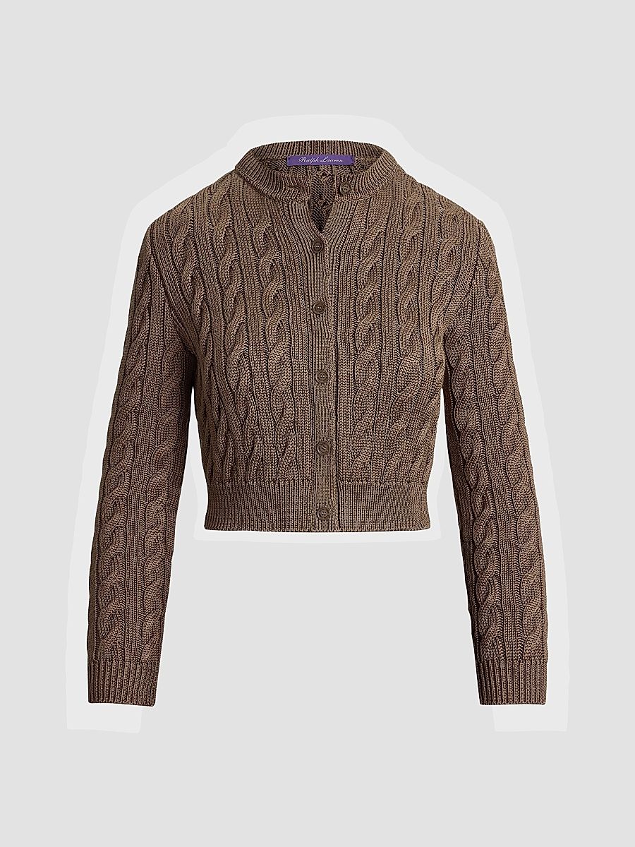 Women's Cable-Knit Stretch Silk Sweater - Portobello - Size XS