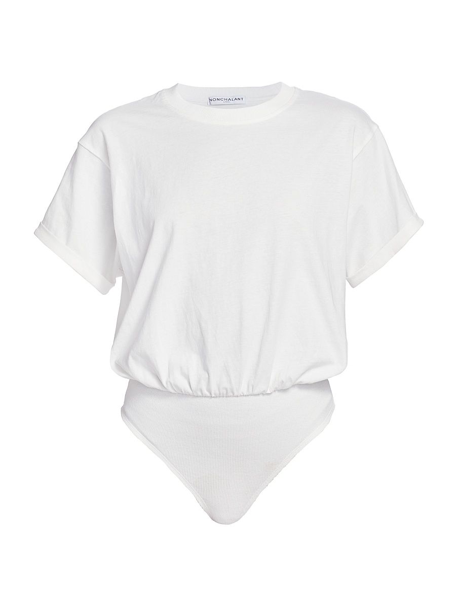 Women's Bette Short-Sleeve Cotton Bodysuit - White - Size Large