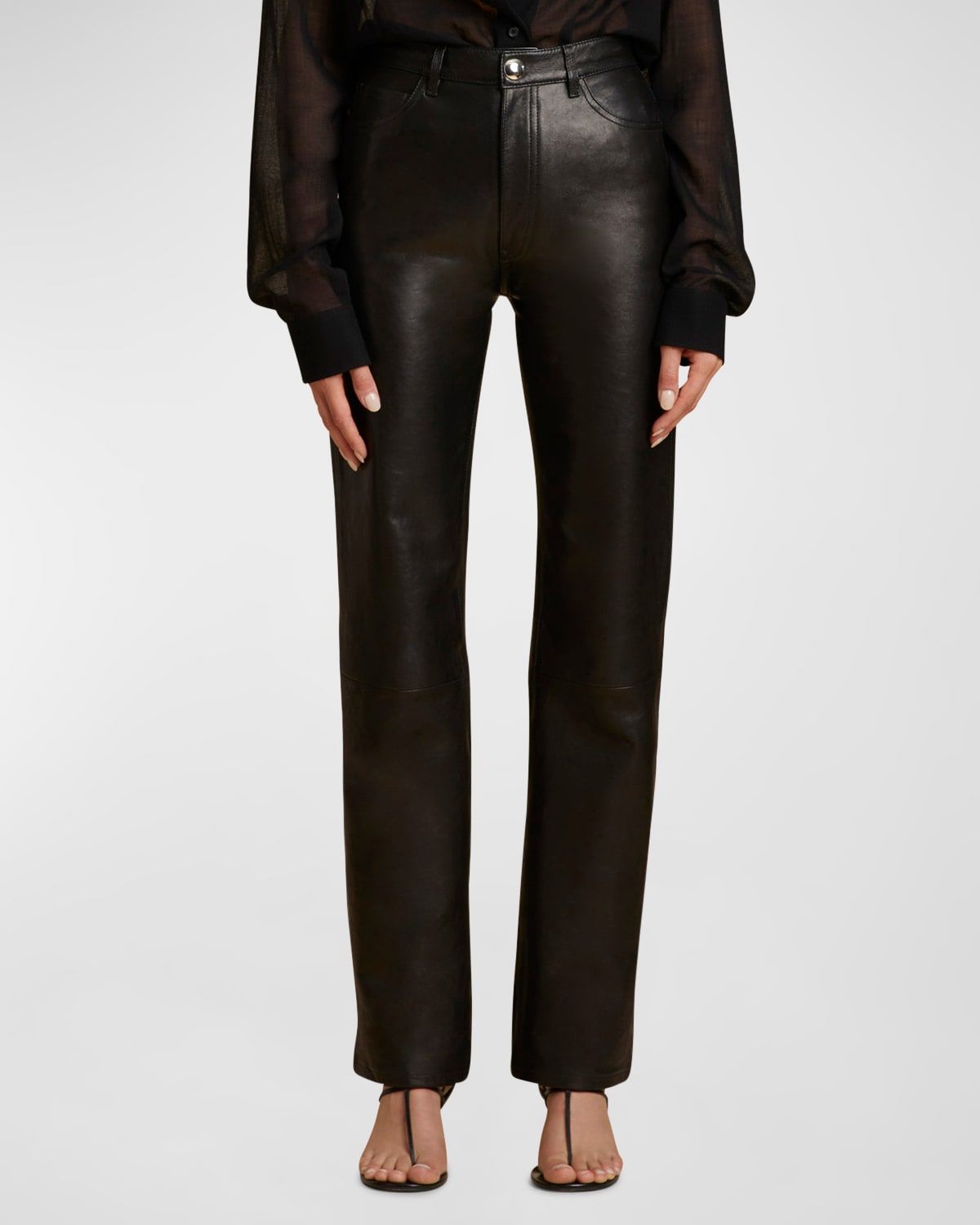Danielle Leather High-Rise Straight-Leg Pants