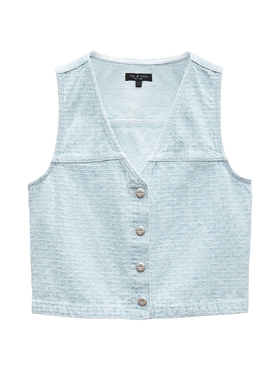Women's Juliana Tweed Button-Front Vest - Sky Tweed - Size 6