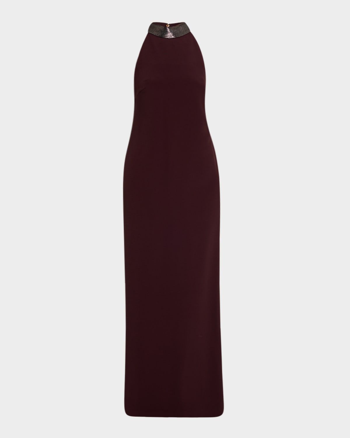 Monili Collar Halter Column Gown