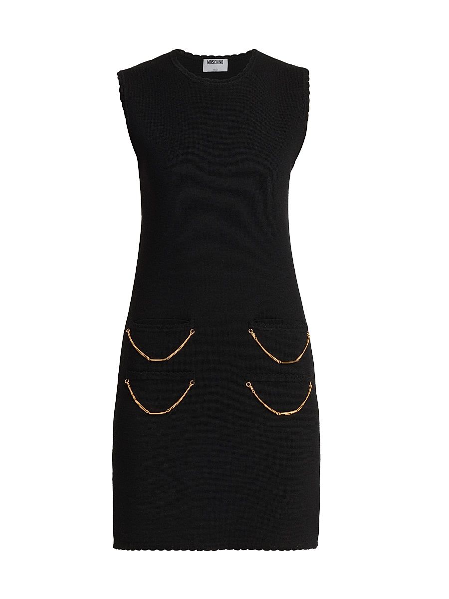 Women's Chain Wool Minidress - Black - Size 8