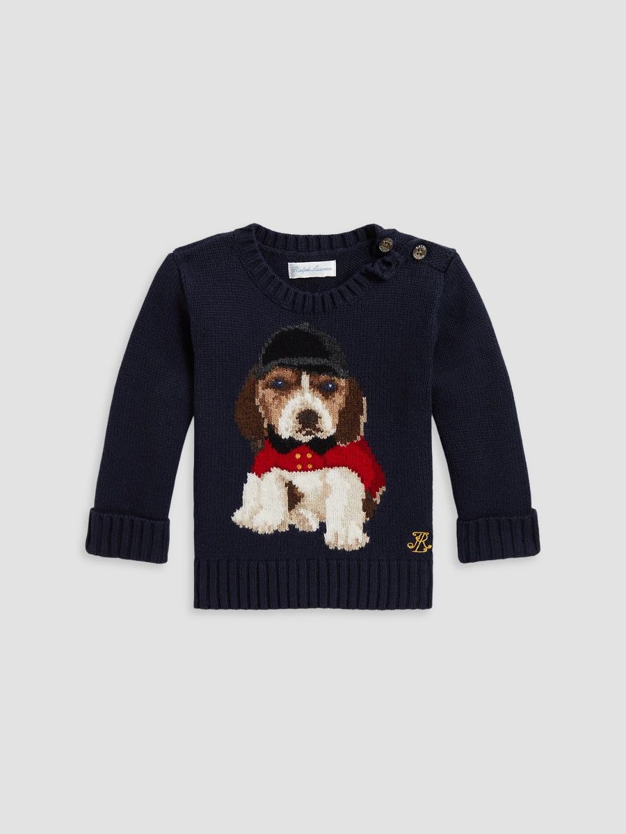 Polo Ralph Lauren Boy's Baby Boy's Dog-Intarsia Crewneck Sweater - Navy Multi - Size 9 Months