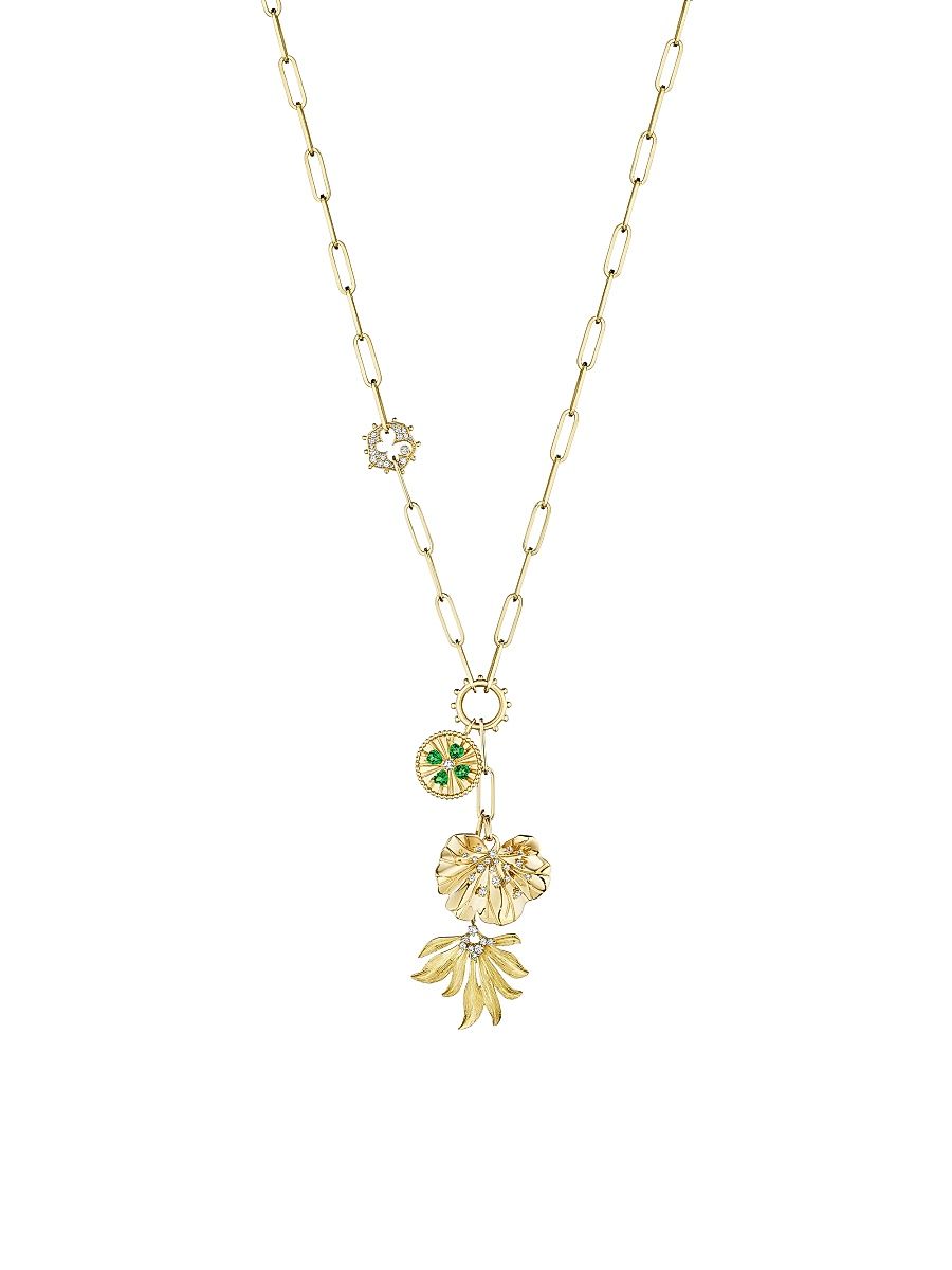 Women's Penka 18K Yellow Gold, 0.45 TCW Diamond & Tsavorite Charm Necklace - Yellow Gold