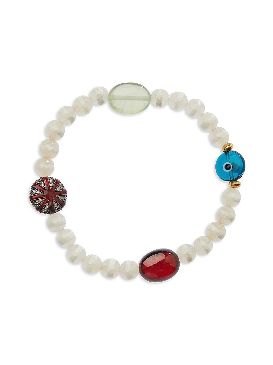 Women's Globetrotter 18K Yellow Gold, Sterling Silver & Multi-Gemstone Beaded Stretch Bracelet - White