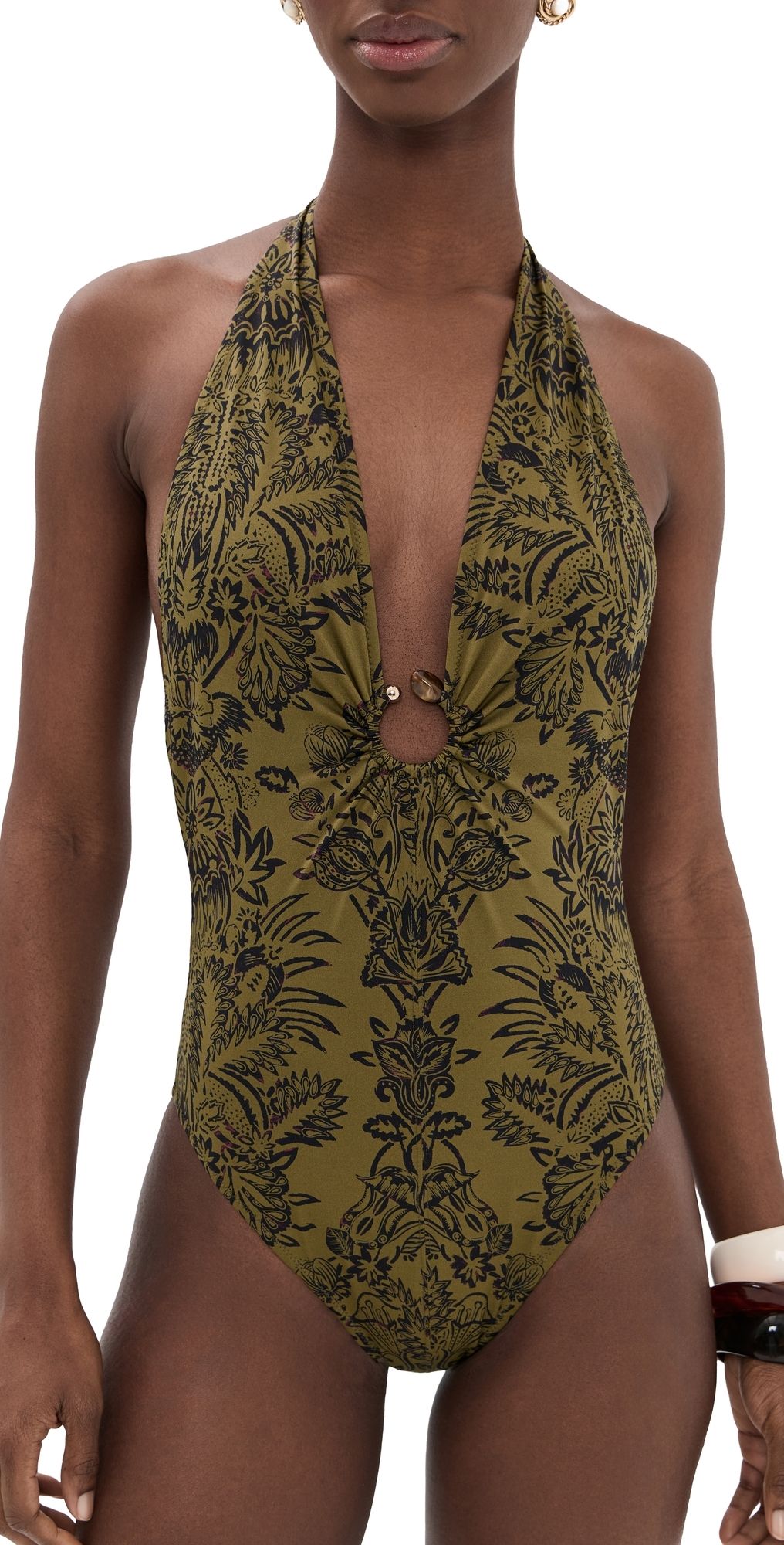 Ulla Johnson Milos Halter Maillot Swimsuit Olive Flora L