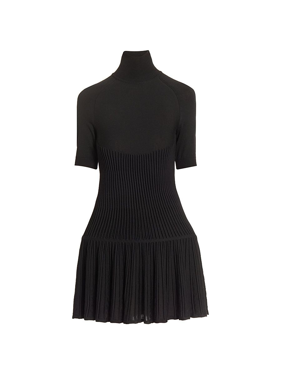 Women's Rib-Knit Sculpted Minidress - Noir Alaia - Size 2