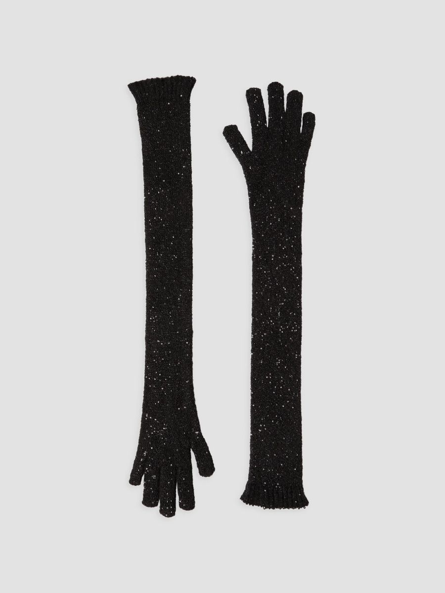 Brunello Cucinelli Women's Dazzling Texture Knit Gloves - Black - Size Large