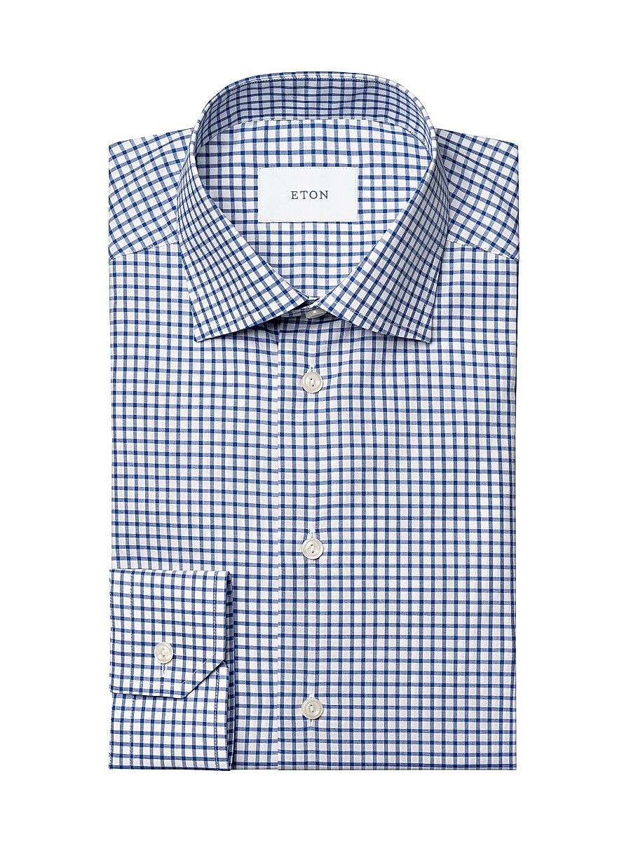 Men's Slim-Fit Grid Check Button-Front Shirt - Blue - Size 17.5