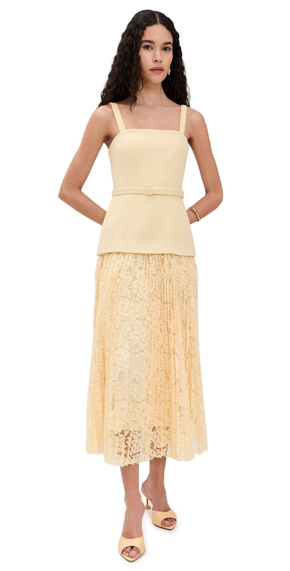 ASTR the Label Mixed Media Tweed Maxi Dress Yellow XL