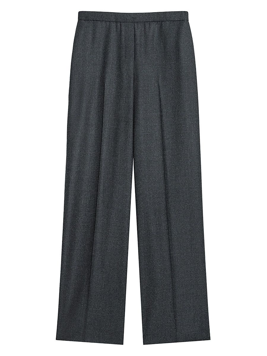 Women's Virgin Wool Wide-Leg Pants - New Charcoal Melange - Size 16