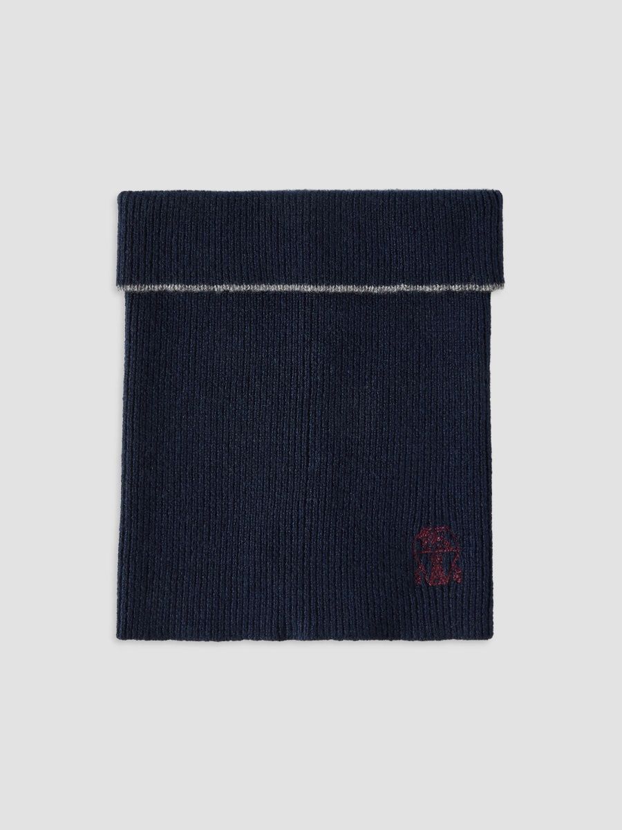 Brunello Cucinelli Men's Cashmere Rib Knit Neck Warmer - Blue - Size Large