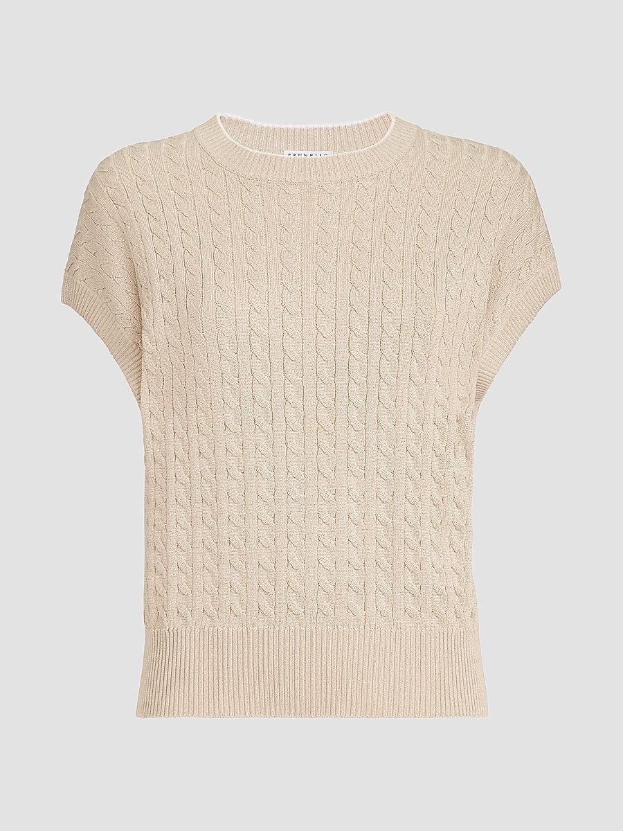 Women's Sparkling Cotton Cable Knit Sweater - Sand - Size XXXL