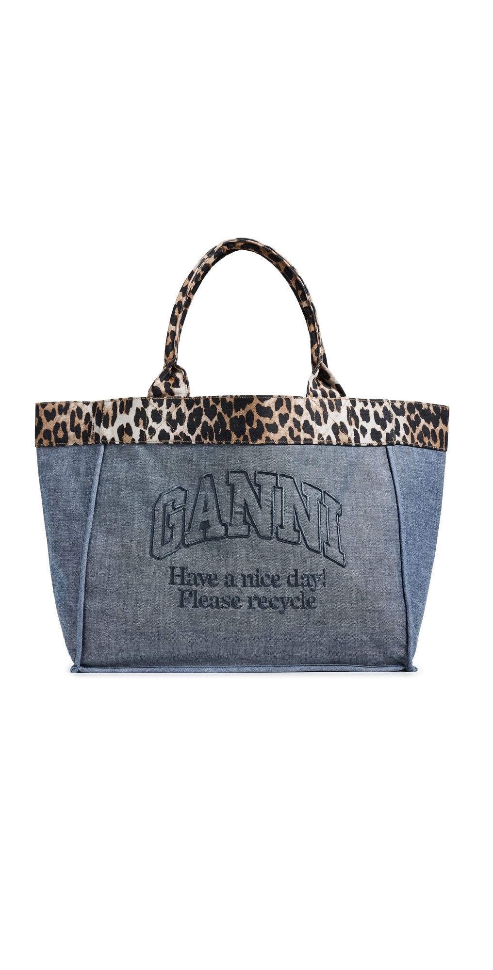 GANNI Medium Trapeze Shopper Flock Reversible Tote Orion Blue One Size