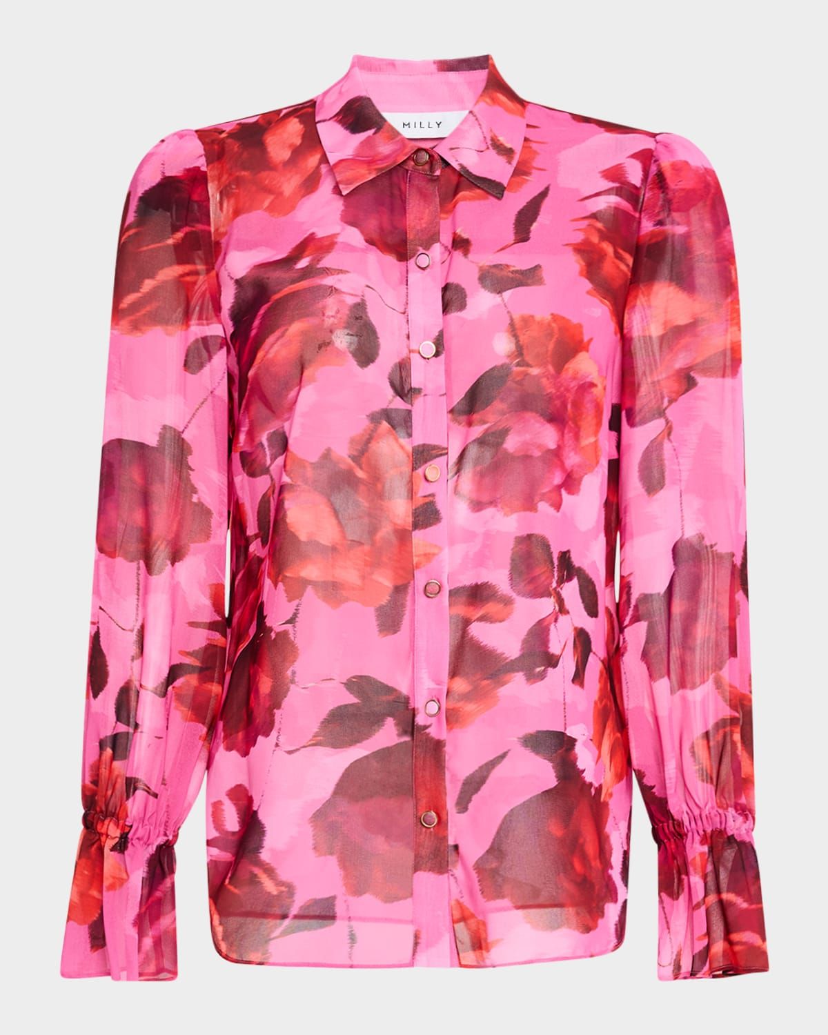 Lacey Blurred Blossom Floral-Print Blouse