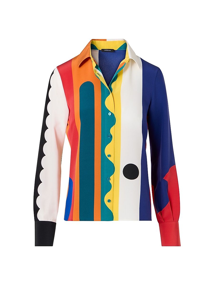 Women's Abstract Silk Crepe Shirt - Size 2