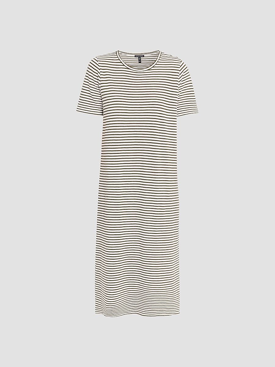 Women's Striped Cotton Midi Dress - Olive - Size 20