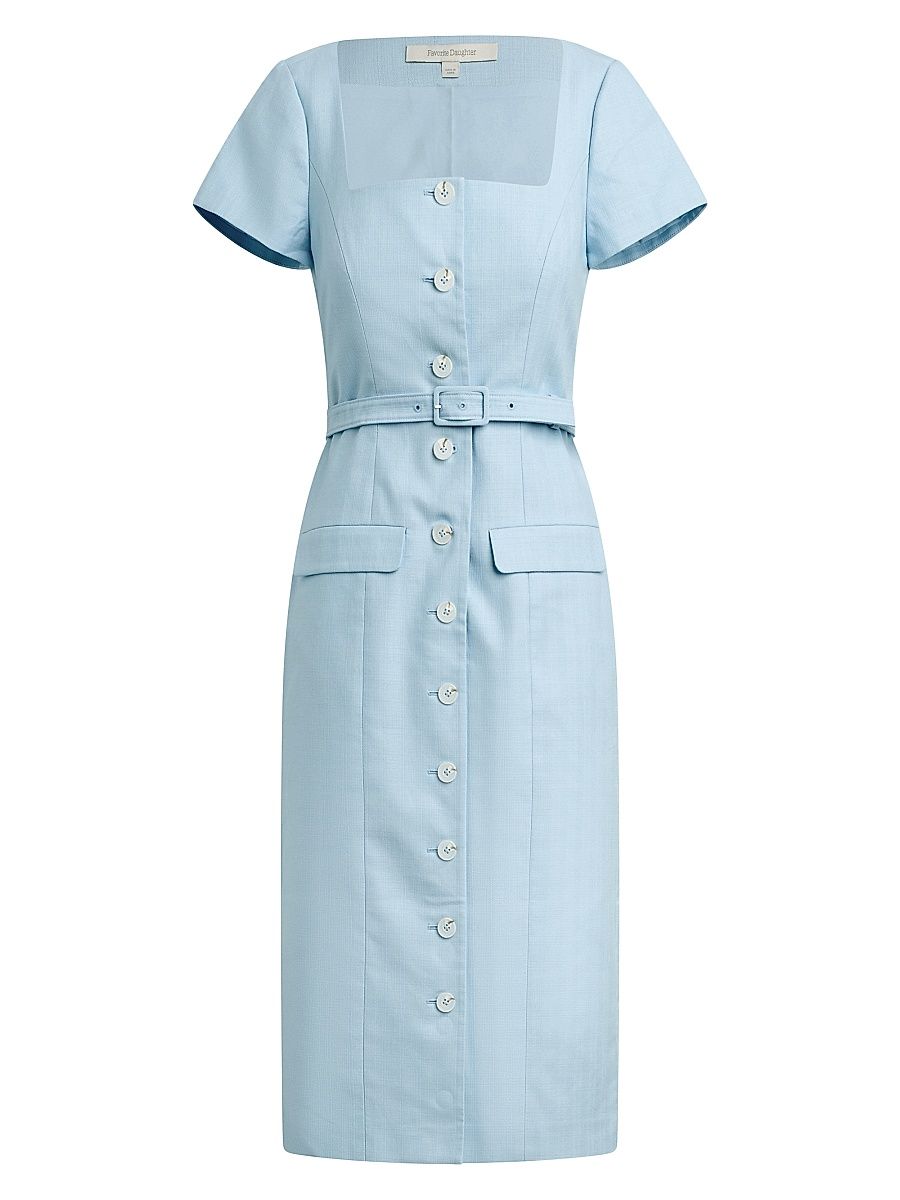 Women's The Mademoiselle Belted Cotton Midi-Dress - Sea Blue - Size 12