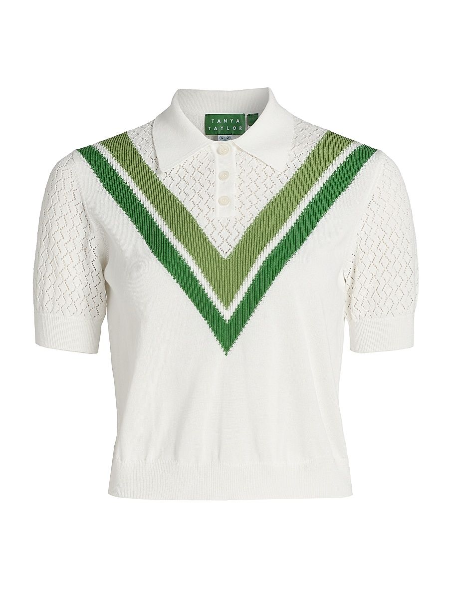 Women's Camilla Chevron Pointelle Polo Top - Ivory - Size XL