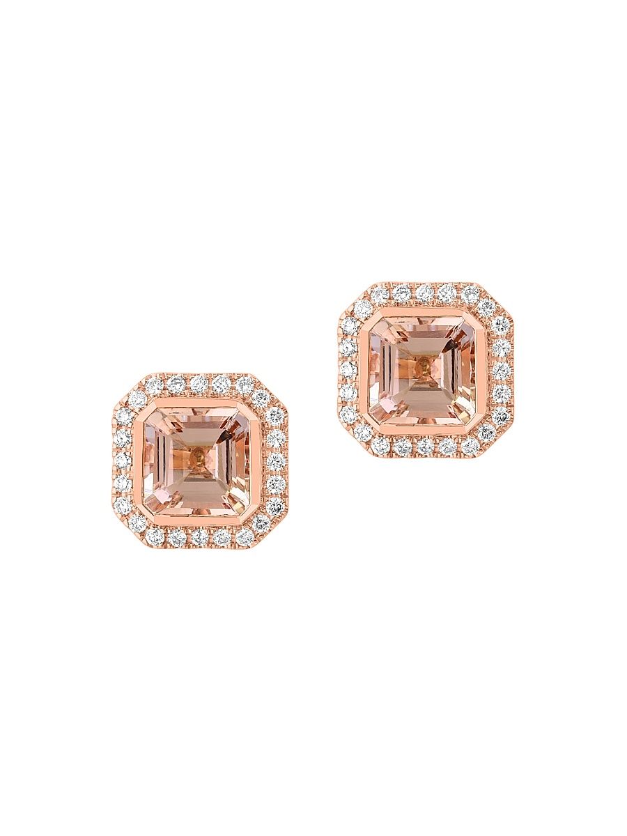 Women's 14K Rose Gold, Morganite & 0.51 TCW Diamond Stud Earrings - Rose Gold