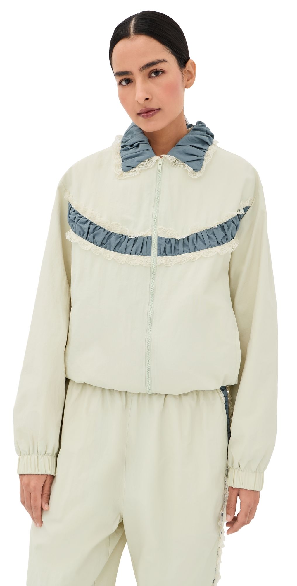 Tanner Fletcher Kennedy Ruched Stripe Track Jacket Ivory/Blue M