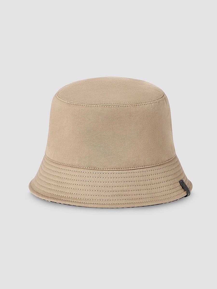 Women's Cotton, Linen and Virgin Wool Reversible Bucket Hat with Monili - Beige - Size Medium