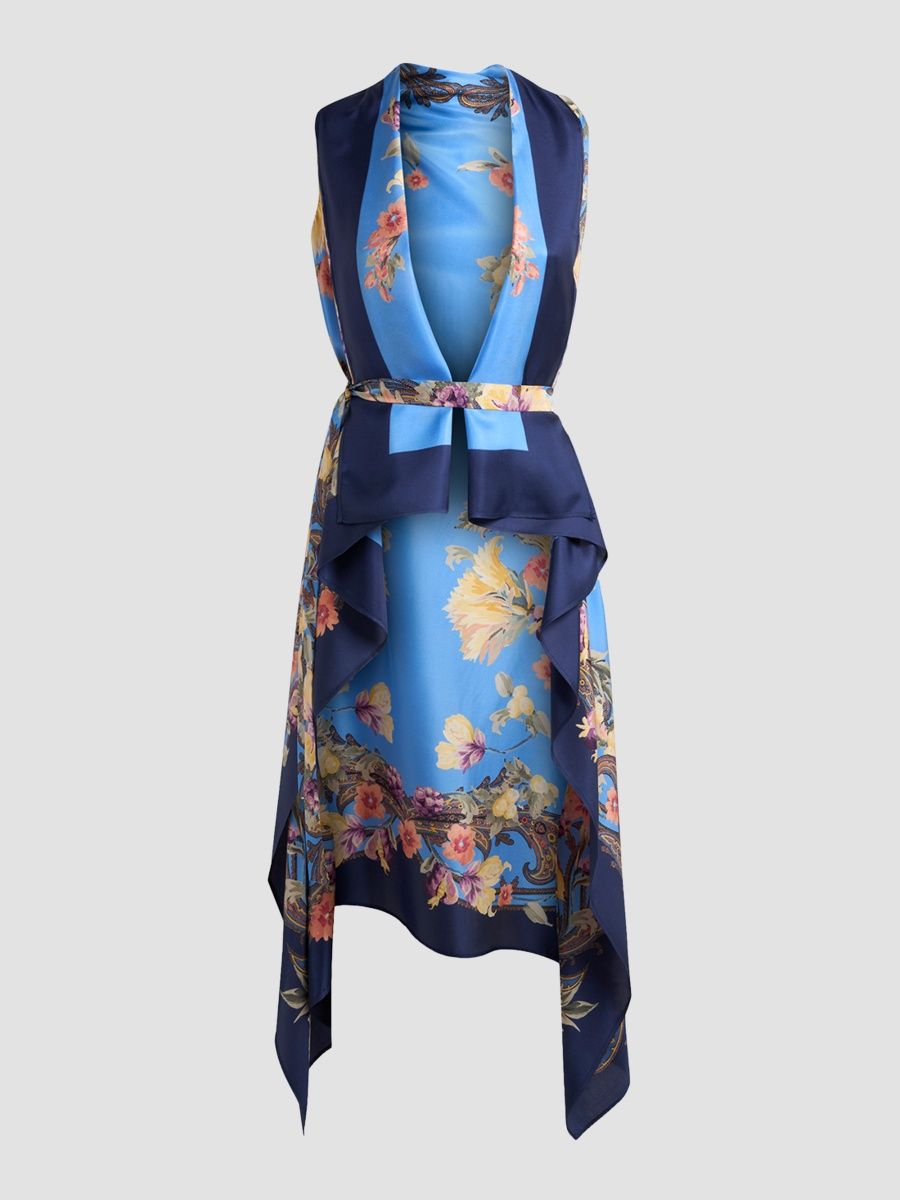 Etro Women's Floral Silk Foulard Vest - Blue