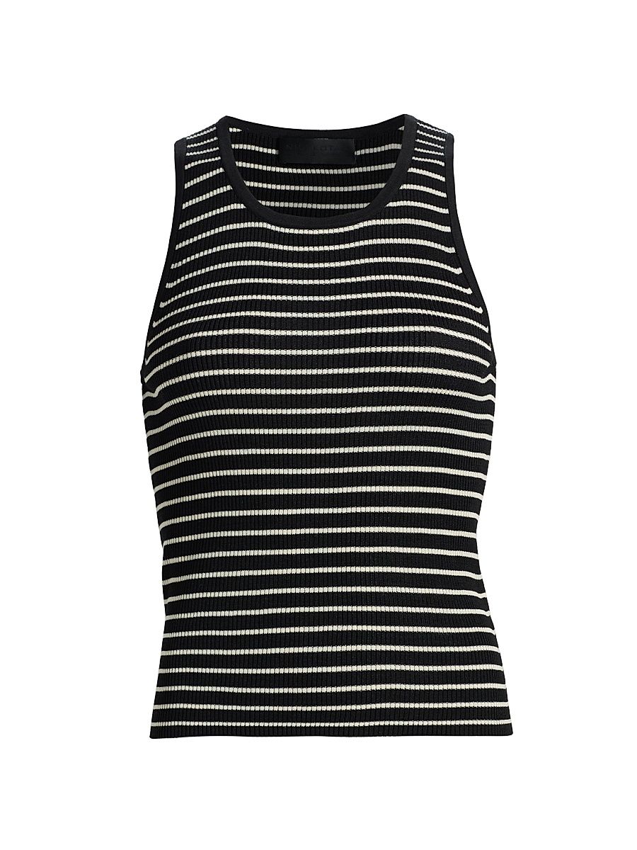 Women's Lottie Striped Silk Tank - Black Thin Ivory Stripe - Size XL