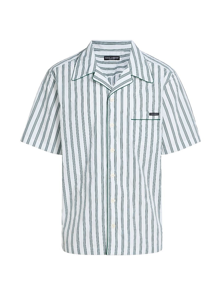 Men's Striped Cotton-Silk Camp Shirt - Rigato - Size 17