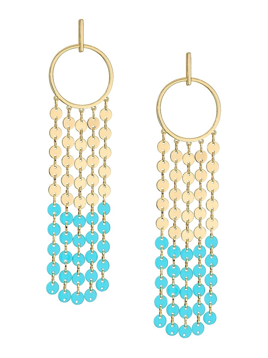 Women's Enamel Charms Miraya Goldtone Stainless Steel Drop Earrings - Bazaar Blue
