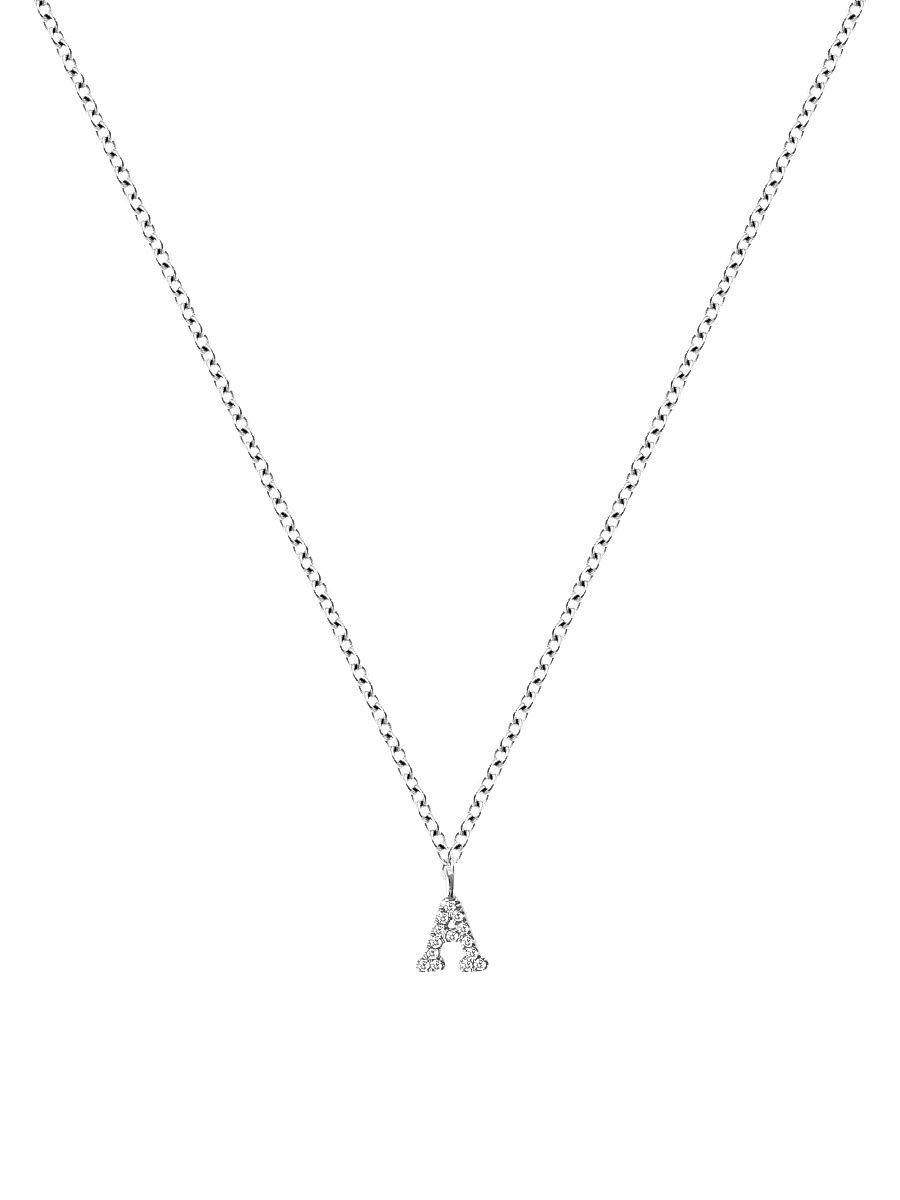 Women's 14K White Gold Diamond Intial Pendant Necklace - Initial S