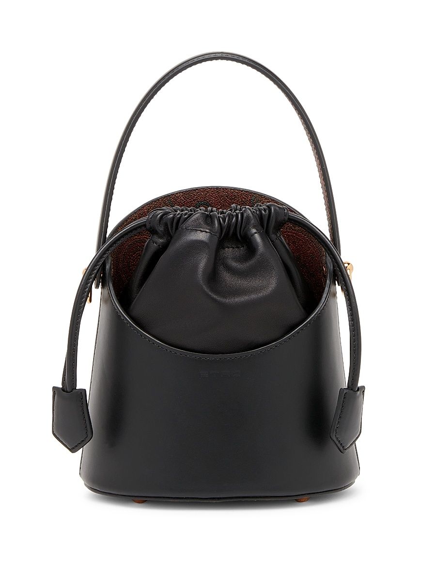Women's Leather Drawstring Crossbody Bag - Nero