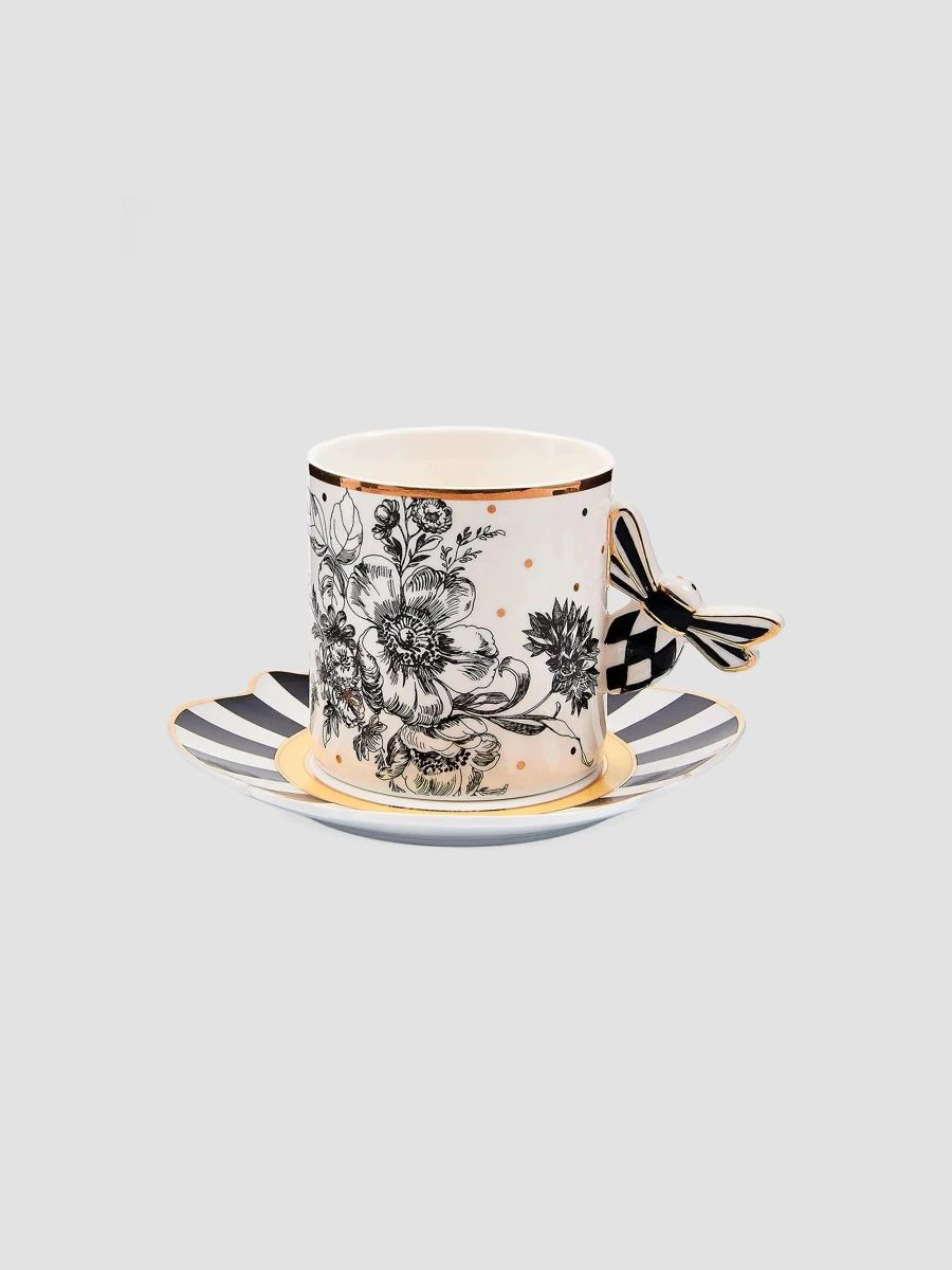 MacKenzie-Childs Bee Toile Ceramic Mug & Saucer Set