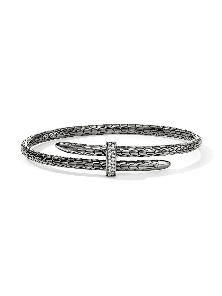 Spear Black-Rhodium-Plated Sterling Silver & 0.16 TCW Diamond Cuff - Silver - Size Small