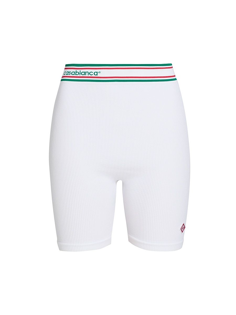 Women's Rib-Knit Logo Fitted Shorts - Seamless White - Size Large