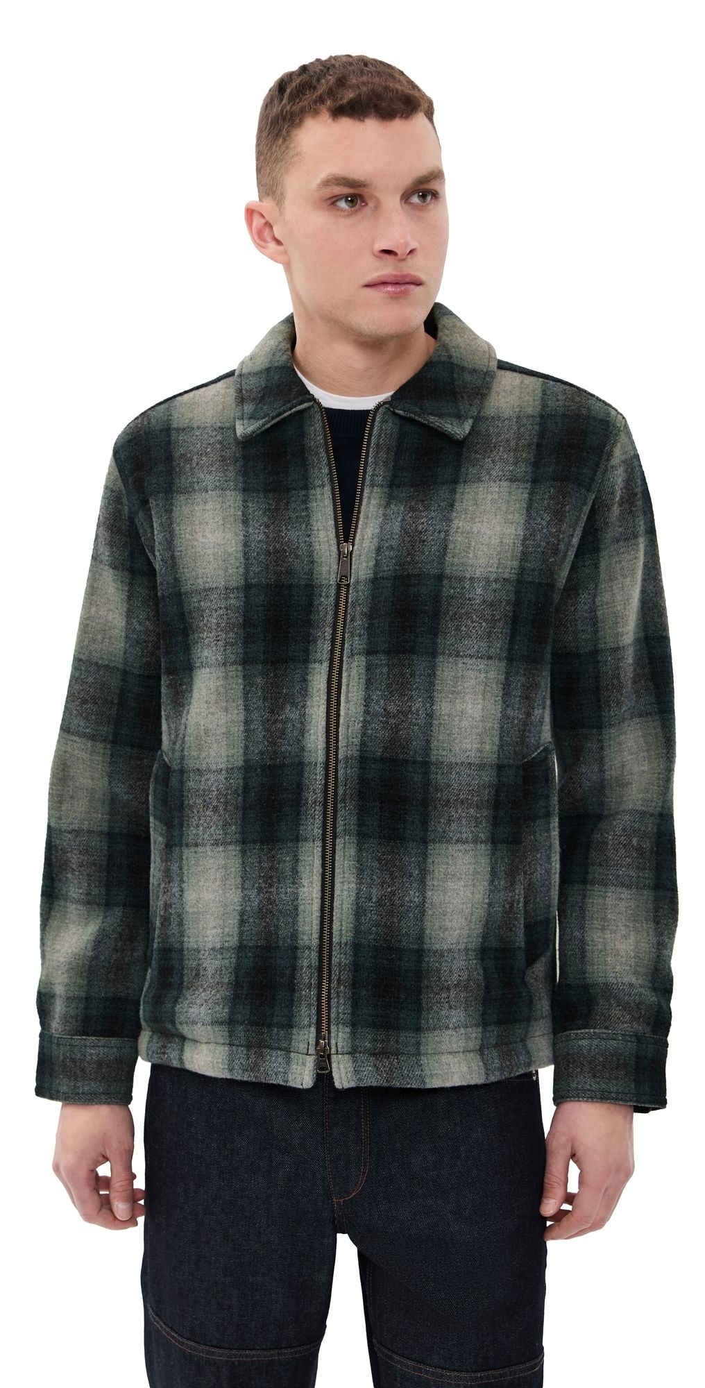 Taylor Stitch The Waterfront Boiled Wool Jacket Evergreen Plaid 38