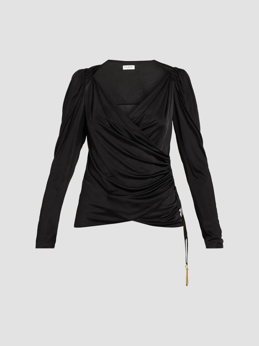 Balmain Women's Draped Jersey Ruched Top - Noir - Size 6