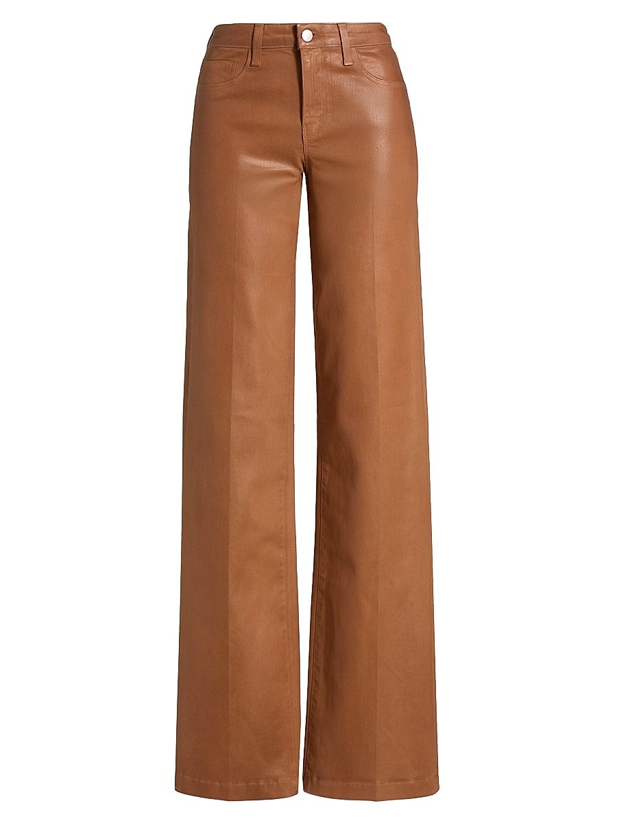Women's Clayton Coated High-Rise Wide-Leg Pants - Light Cognac Coated - Size 25