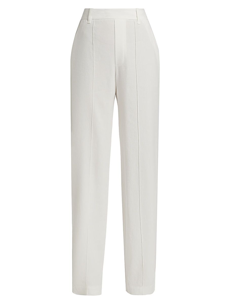Women's High-Rise Pull-On Linen-Blend Pants - Off White - Size XL