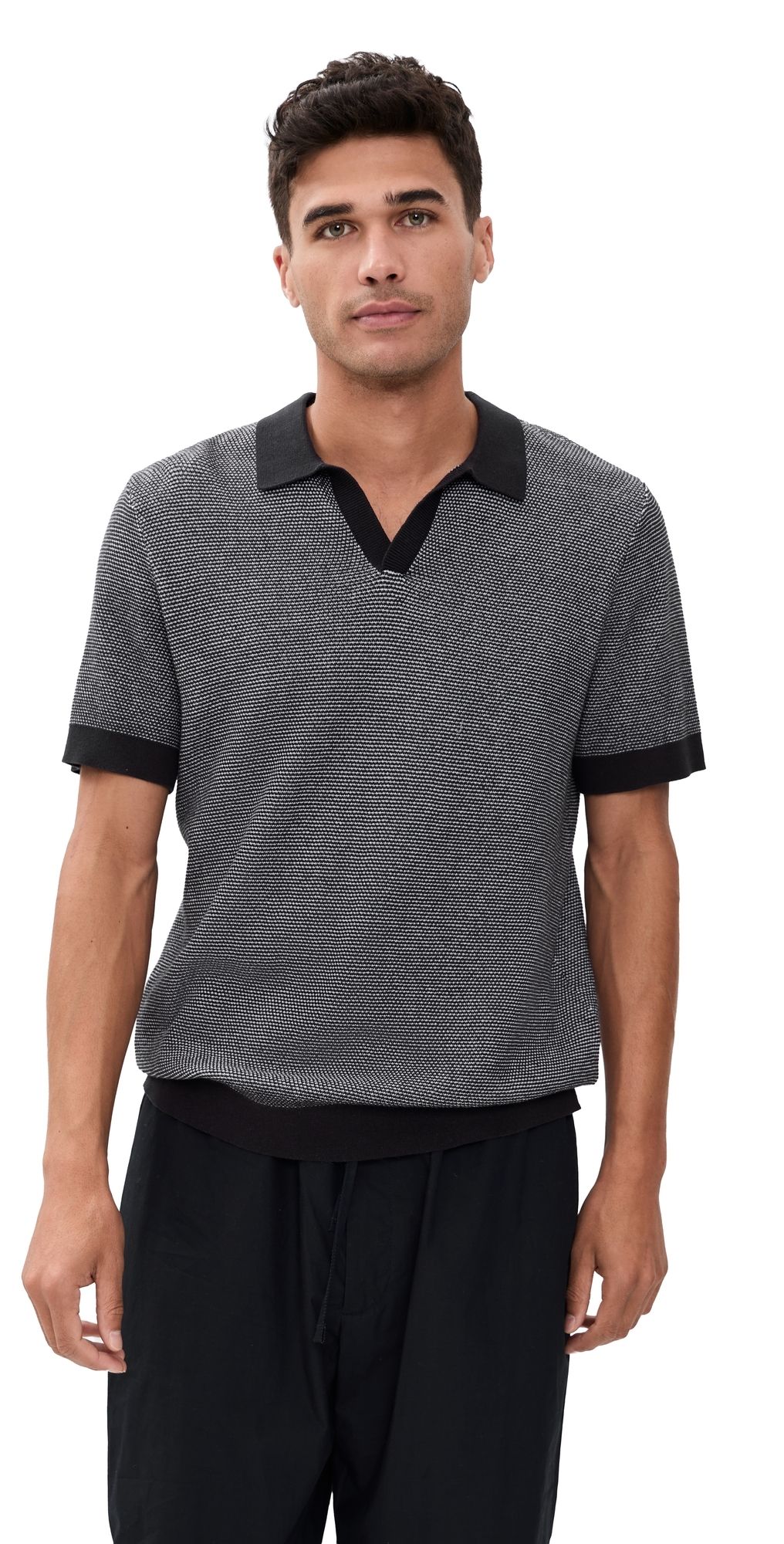 Onia Cotton Textured Johnny Collar Polo Midnight/White XL