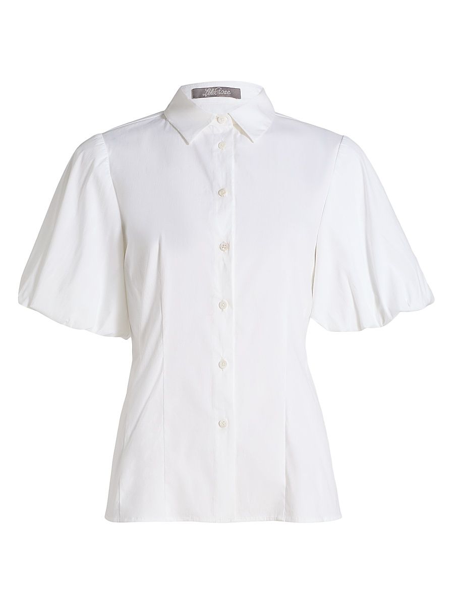 Women's Puff-Sleeve Cotton Poplin Shirt - White - Size XL