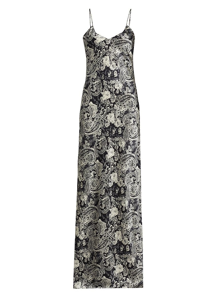 Women's Cami Paisley Silk Gown - Black White - Size XL