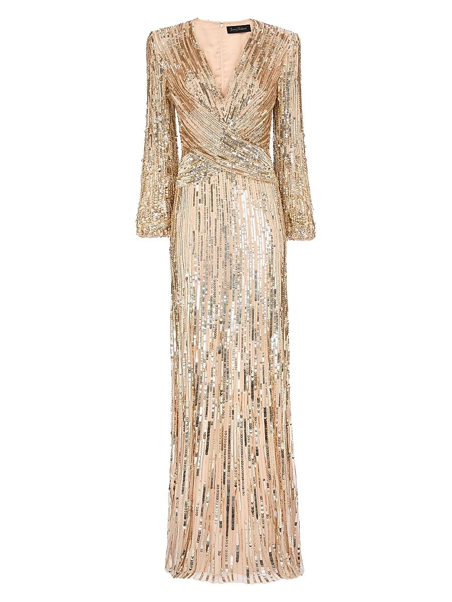 Women's Cosmos Sequin-Embellished Draped Gown - Illusion - Size 10