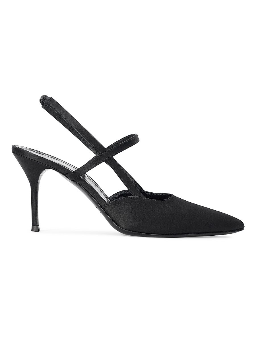 Women's Sebastian 90MM Satin Slingback Pumps - Black Satin - Size 11