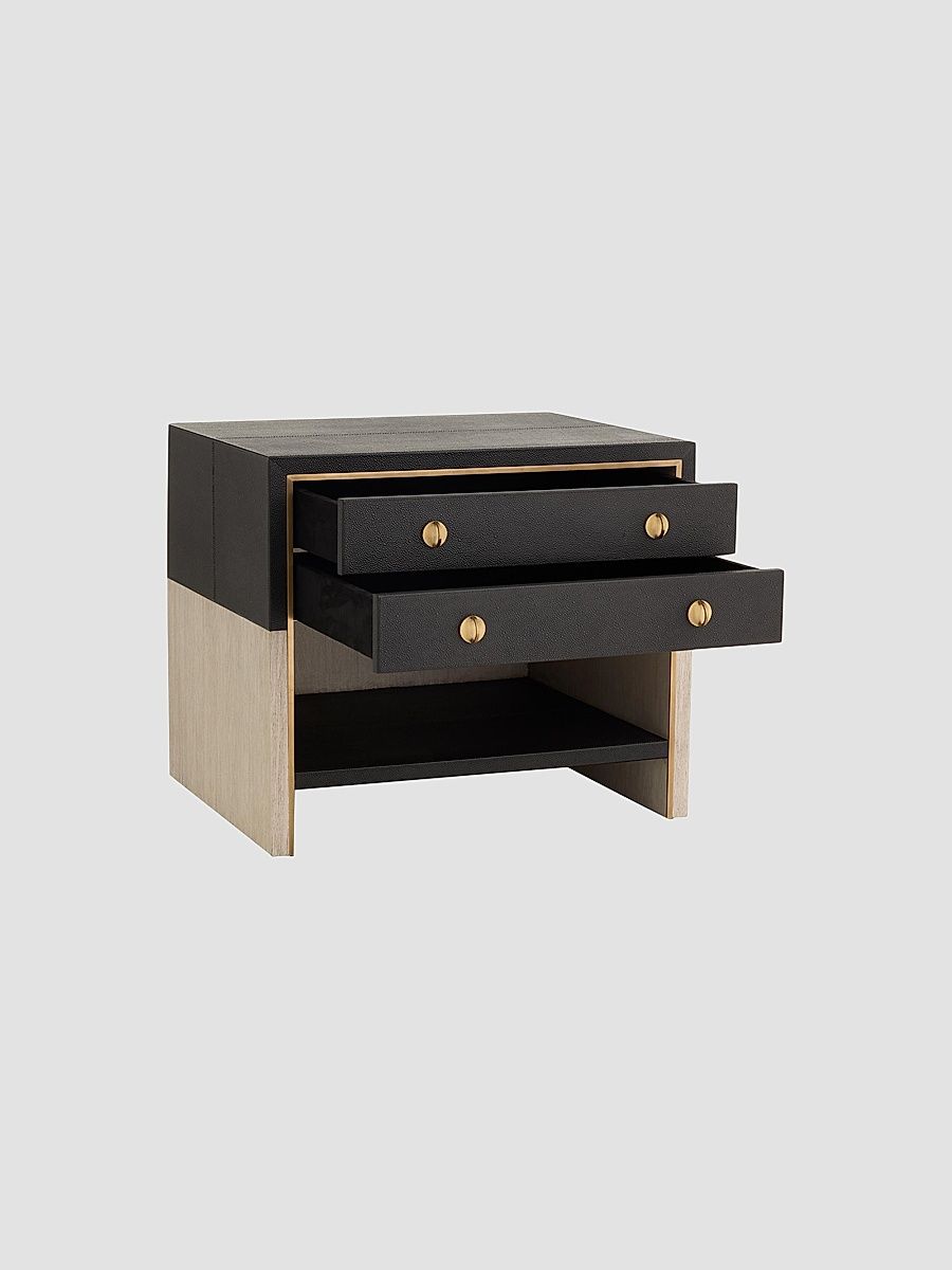 Joplin Shagreen-Embossed Leather Side Table - Black