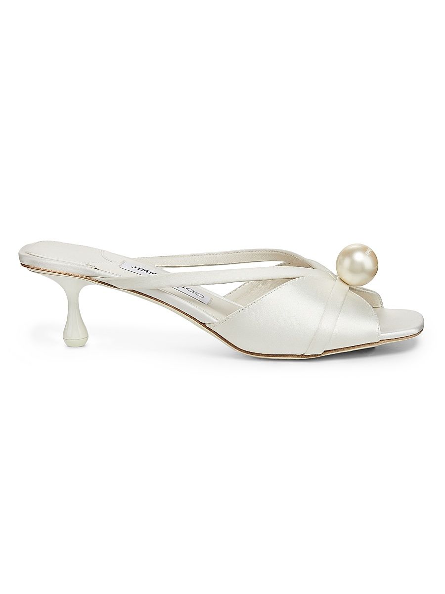 Women's Siva 50MM Satin Mules - Ivory White - Size 12