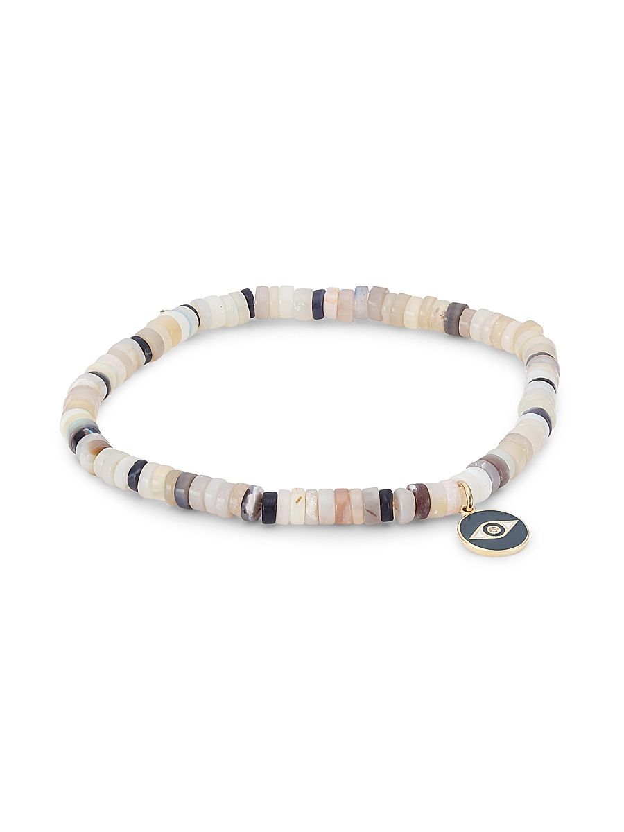 Women's 14K Yellow Gold, White Diamond & Opal Evil Eye Charm Bracelet - Opal