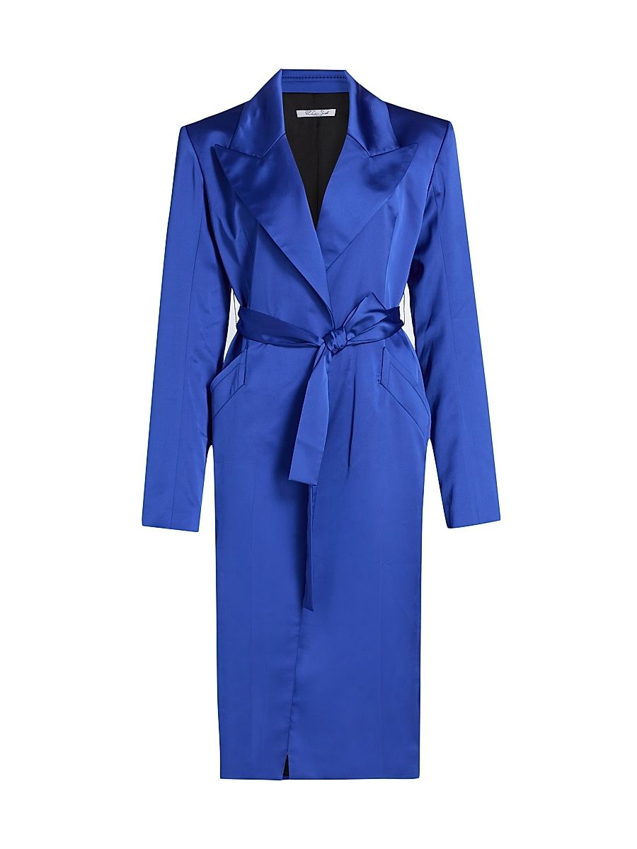 Women's Peak-Lapel Satin Evening Coat - Blue - Size Large